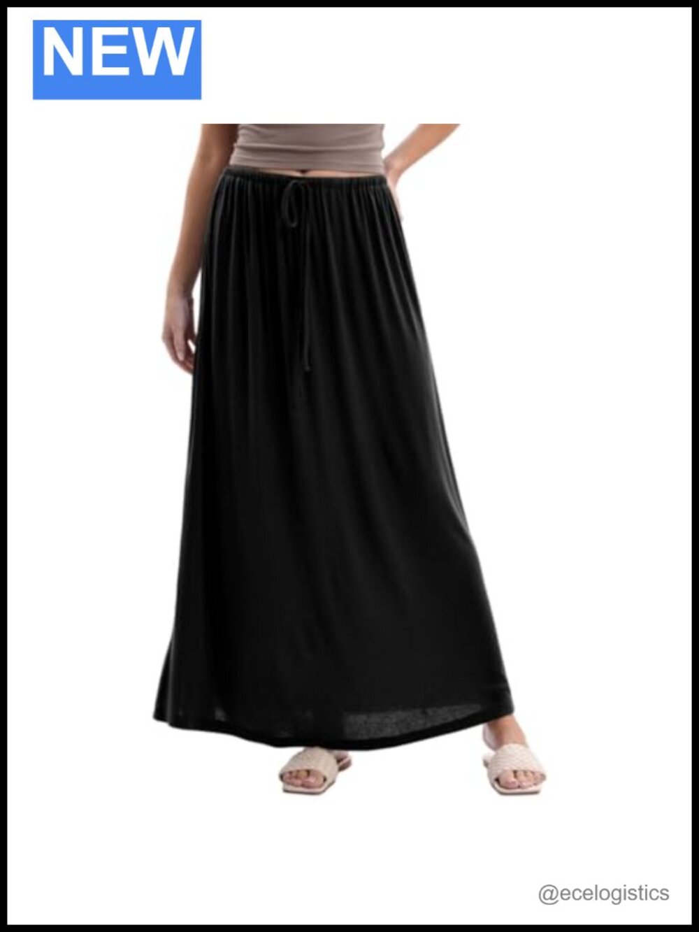 Wool Blend Flowy Maxi Skirt Drawstring Elastic Waist Relaxed Fit